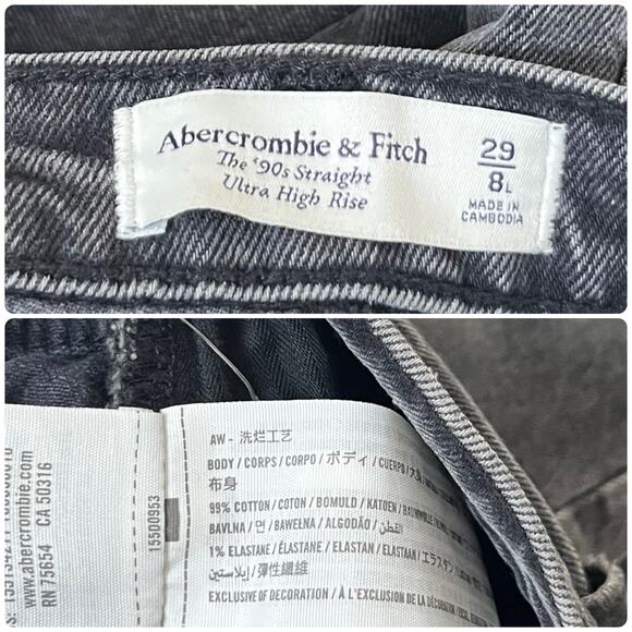 Abercrombie Fitch Size 8 Long Black Wash 90s Straight Ultra High Rise Jean 29x33 - Picture 13 of 14